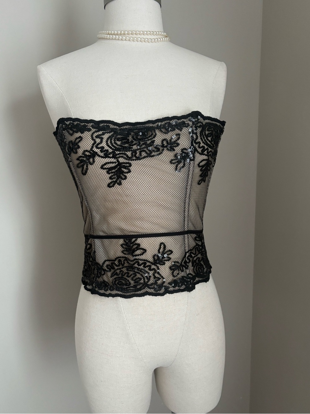 Victoria's Secret Black Lace Strapless Mesh Bandeau